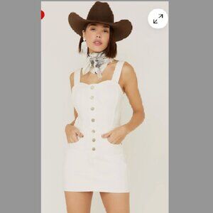 Shyanne White Denim Button Mini Jumper Dress Womens Western Classic